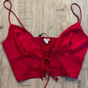 Garage red silk type crop top